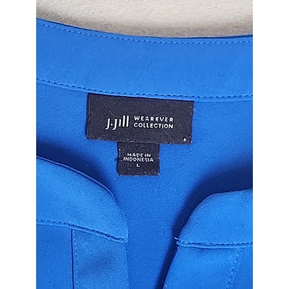 J JILL WEAREVER COLLECTION SIZE L ROYAL BLUE SPLIT NECK SHORT SLEEVE TOP - Picture 2 of 6